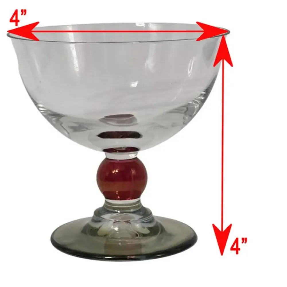 Cerve Italy Ruby Amber Red Ball Stem Coupe Champagne Dessert Glasses Vintage